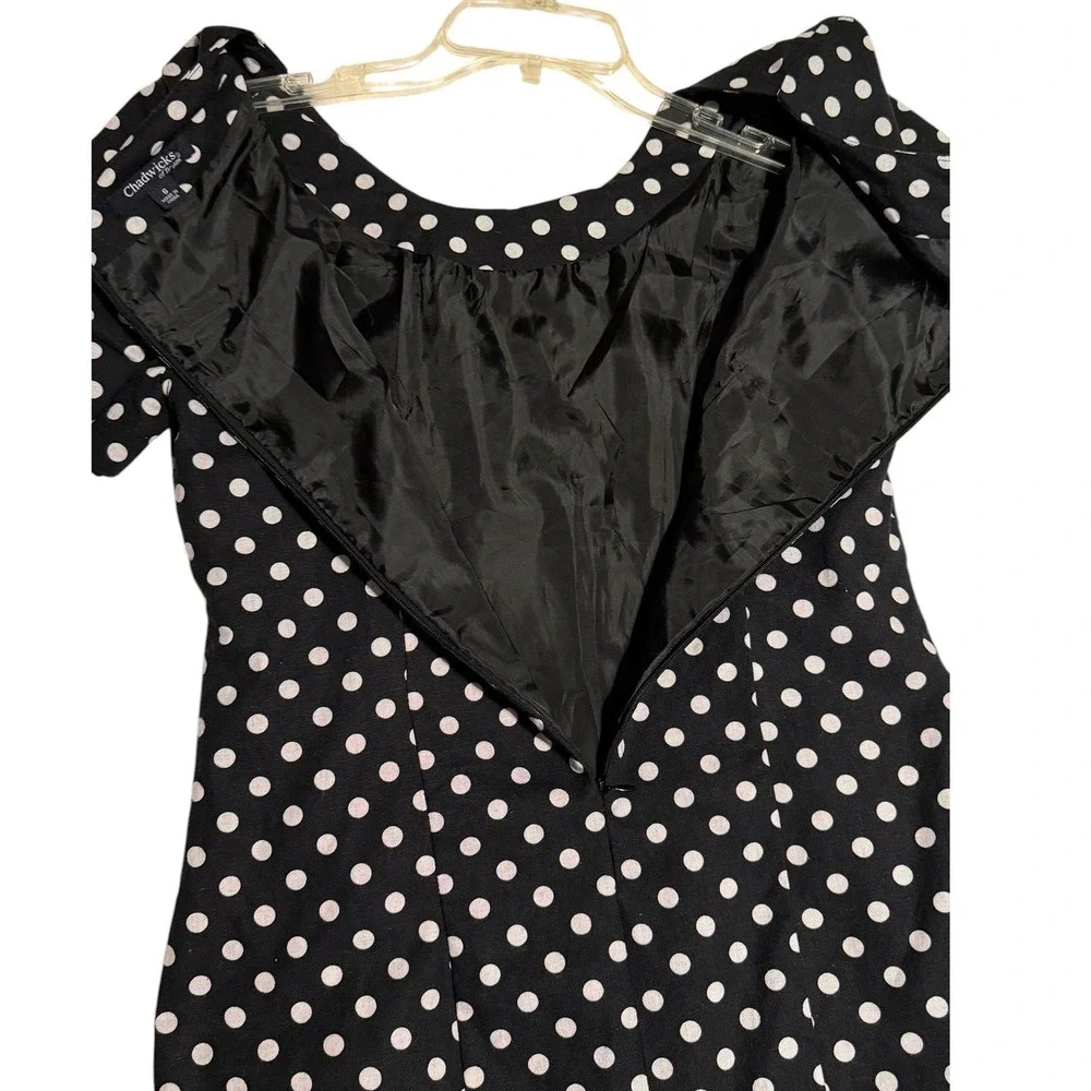 Chadwicks of Boston Black White Polka‎ Dot Linen Blend Sheath Dress Size 6